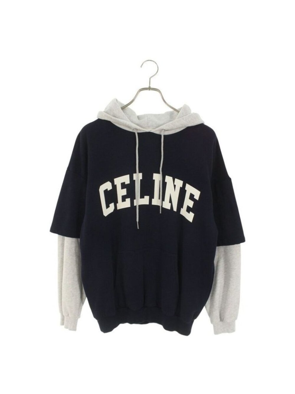 Celine 2 Q Logo Print Layered Pullover Hoodie XS